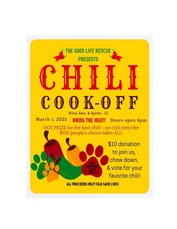 People's Choice Chili Cook-Off Fundraiser by The Good Life Rescue hosted by Wine, Beer, & Spirits